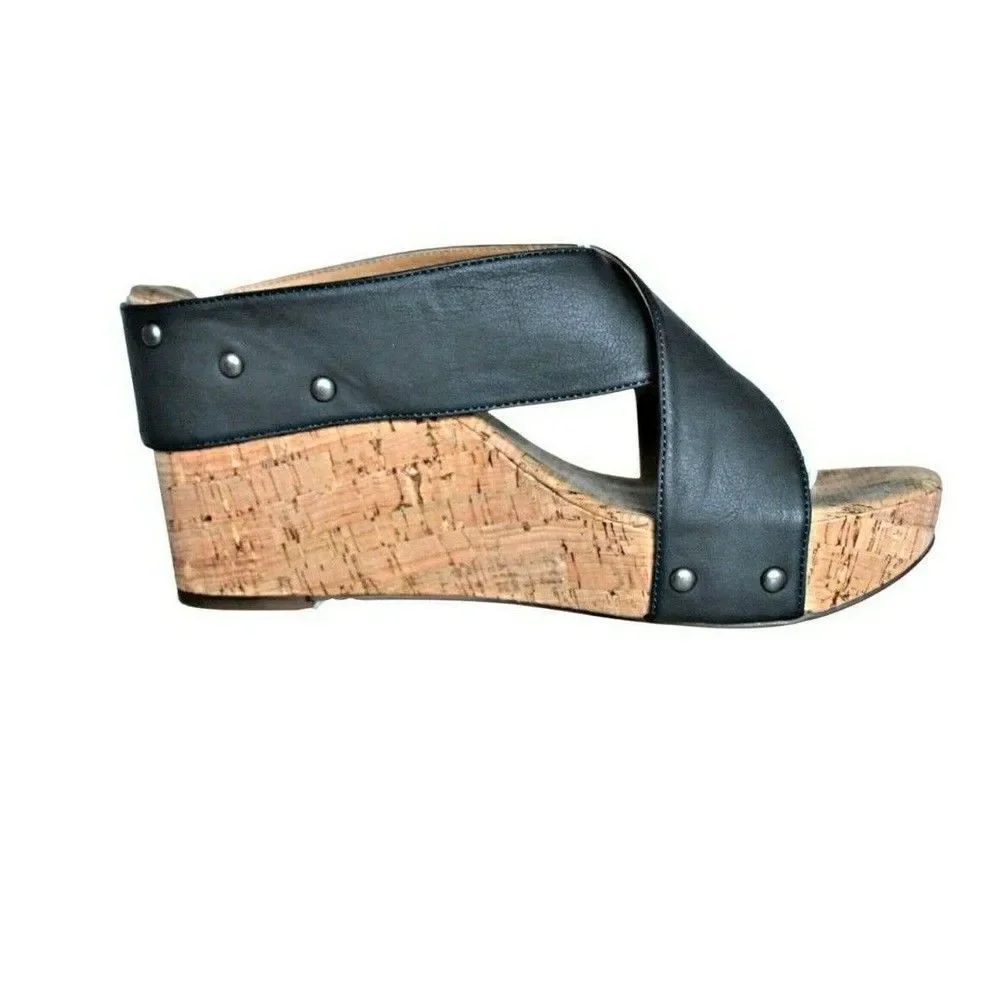 Wedges Sandals Cork Brad Studded X-Band Platform Steel Mykala Blue Women's  9.5
